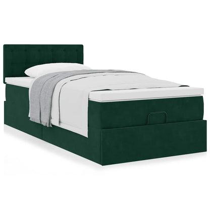 Ottoman-Bett mit Matratze Dunkelgrün 90x200 cm Samt