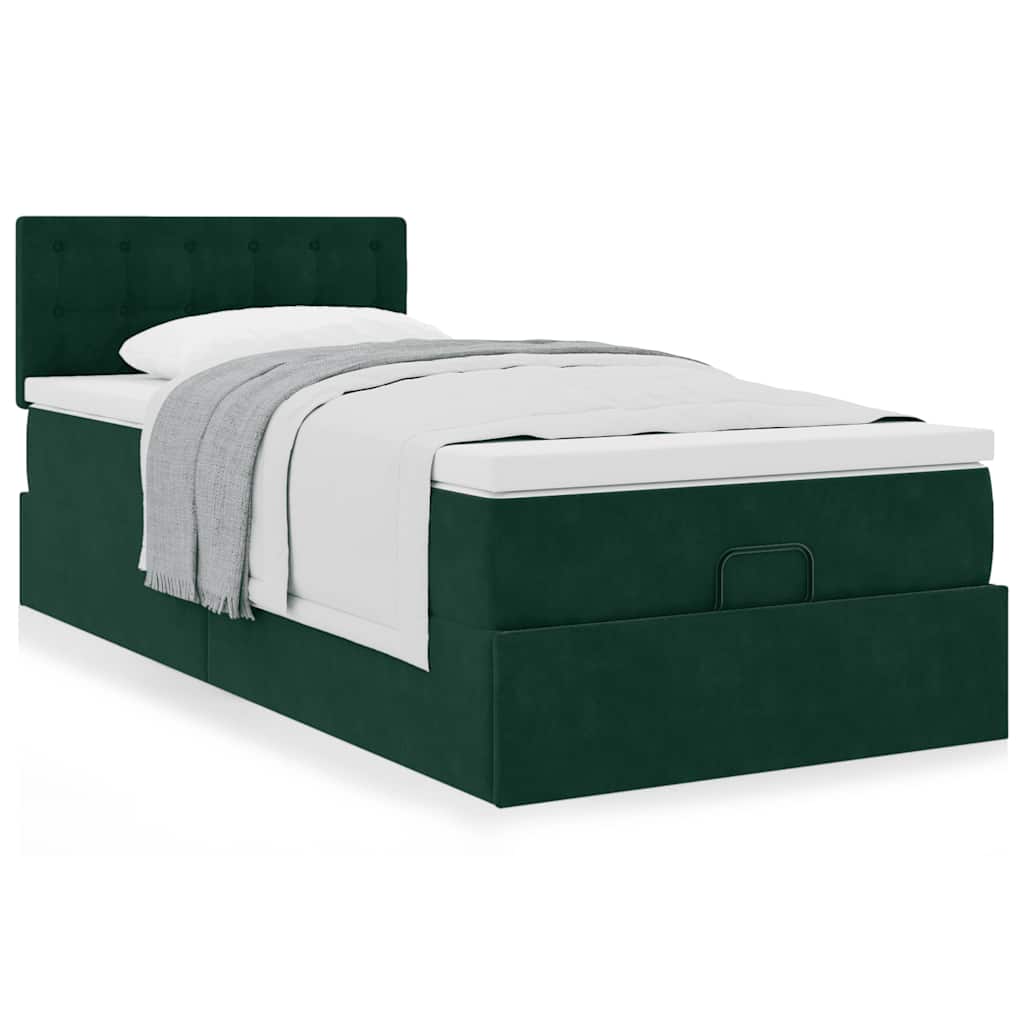 Ottoman-Bett mit Matratze Dunkelgrün 90x200 cm Samt