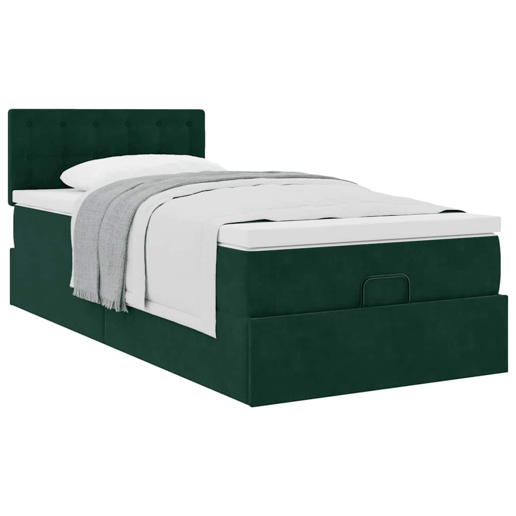 Ottoman-Bett mit Matratze Dunkelgrün 90x200 cm Samt