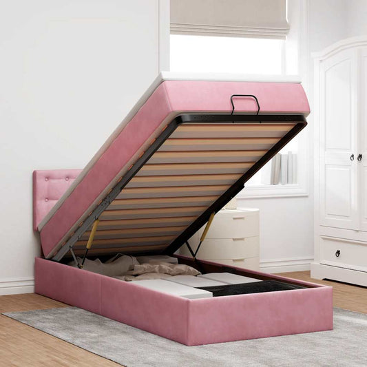 Ottoman-Bett mit Matratze Rosa 90x200 cm Samt