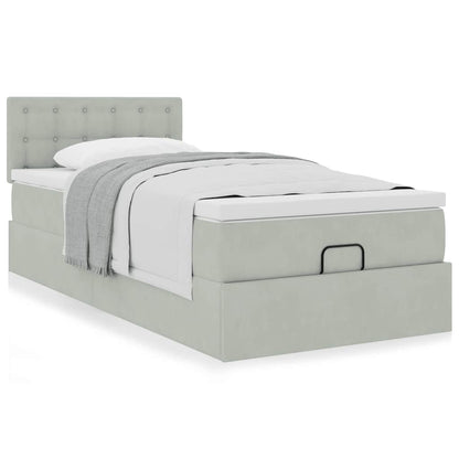 Ottoman-Bett mit Matratze Hellgrau 100x200 cm Samt