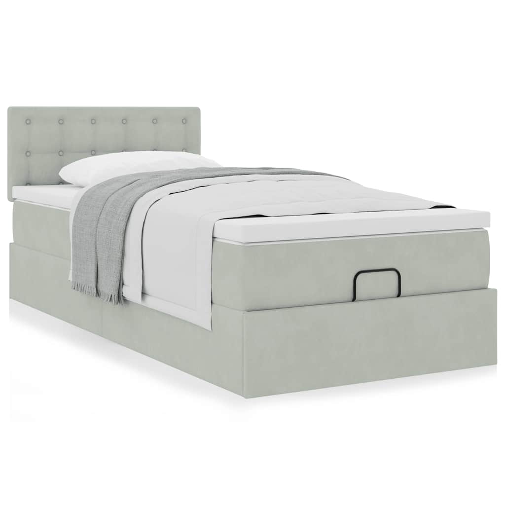 Ottoman-Bett mit Matratze Hellgrau 100x200 cm Samt
