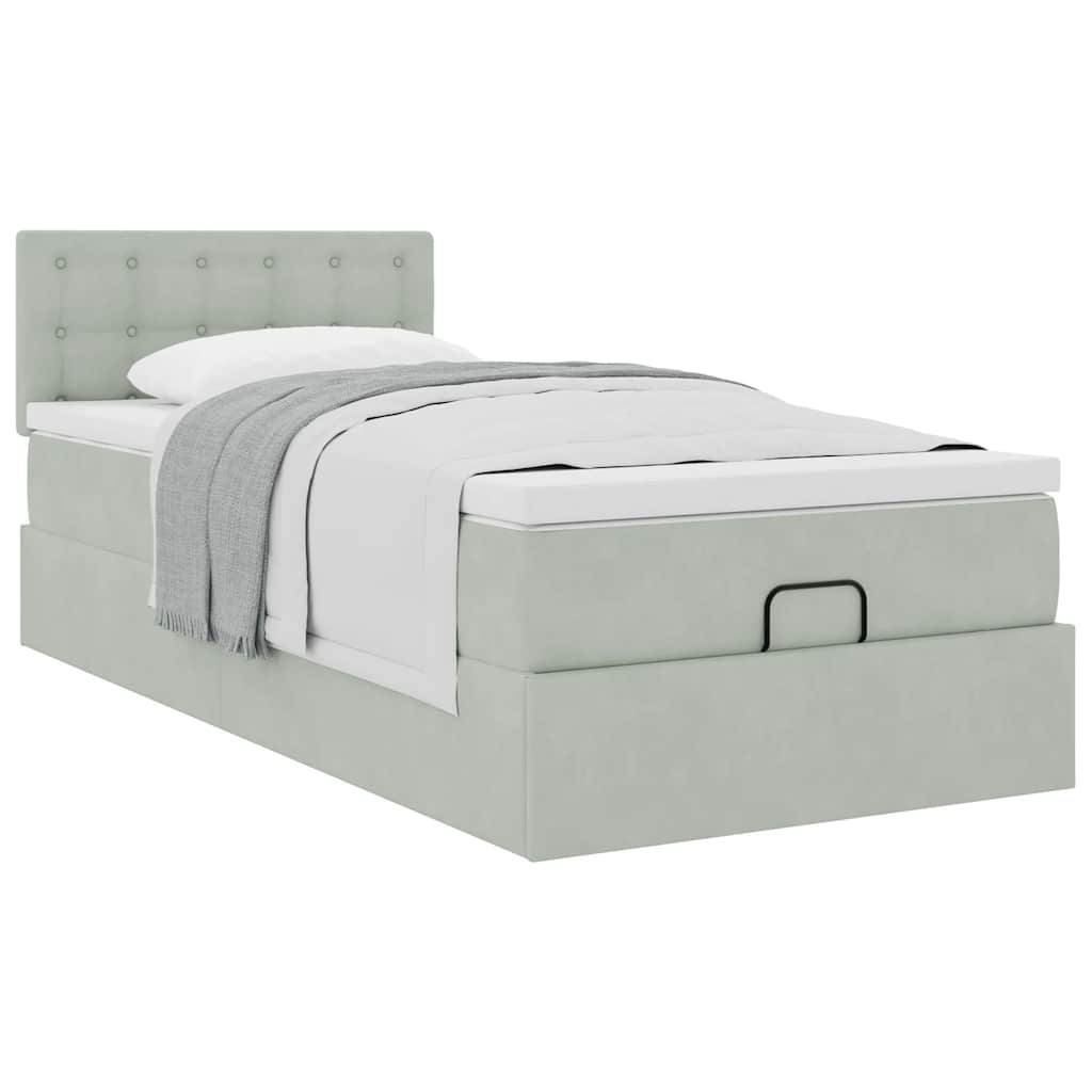 Ottoman-Bett mit Matratze Hellgrau 100x200 cm Samt