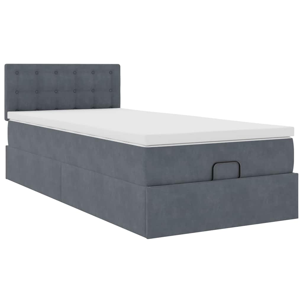 Ottoman bed with mattress dark grey 100x200 cm velvet