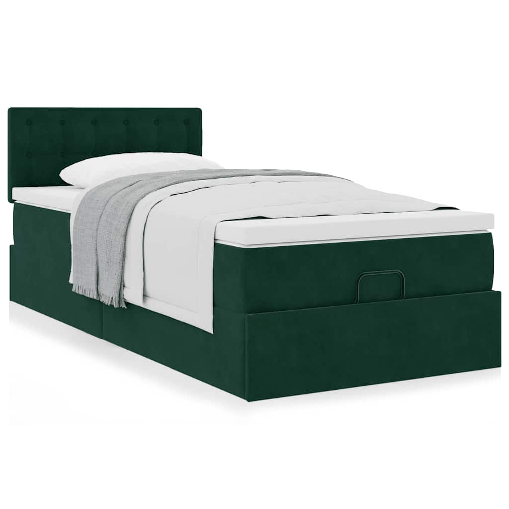 Ottoman-Bett mit Matratze Dunkelgrün 100x200 cm Samt