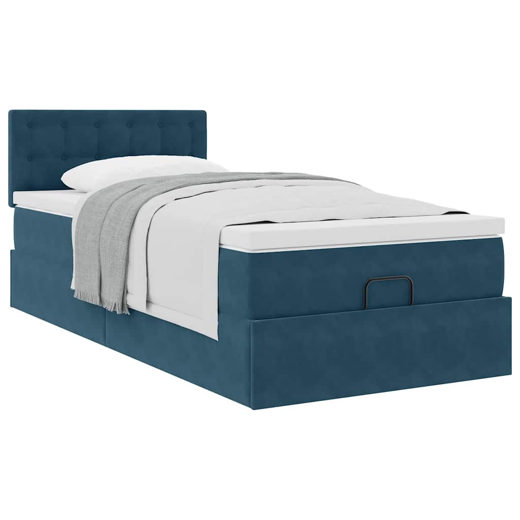 Ottoman-Bett mit Matratze Dunkelblau 100x200 cm Samt