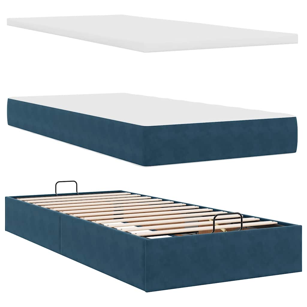Ottoman-Bett mit Matratze Dunkelblau 100x200 cm Samt