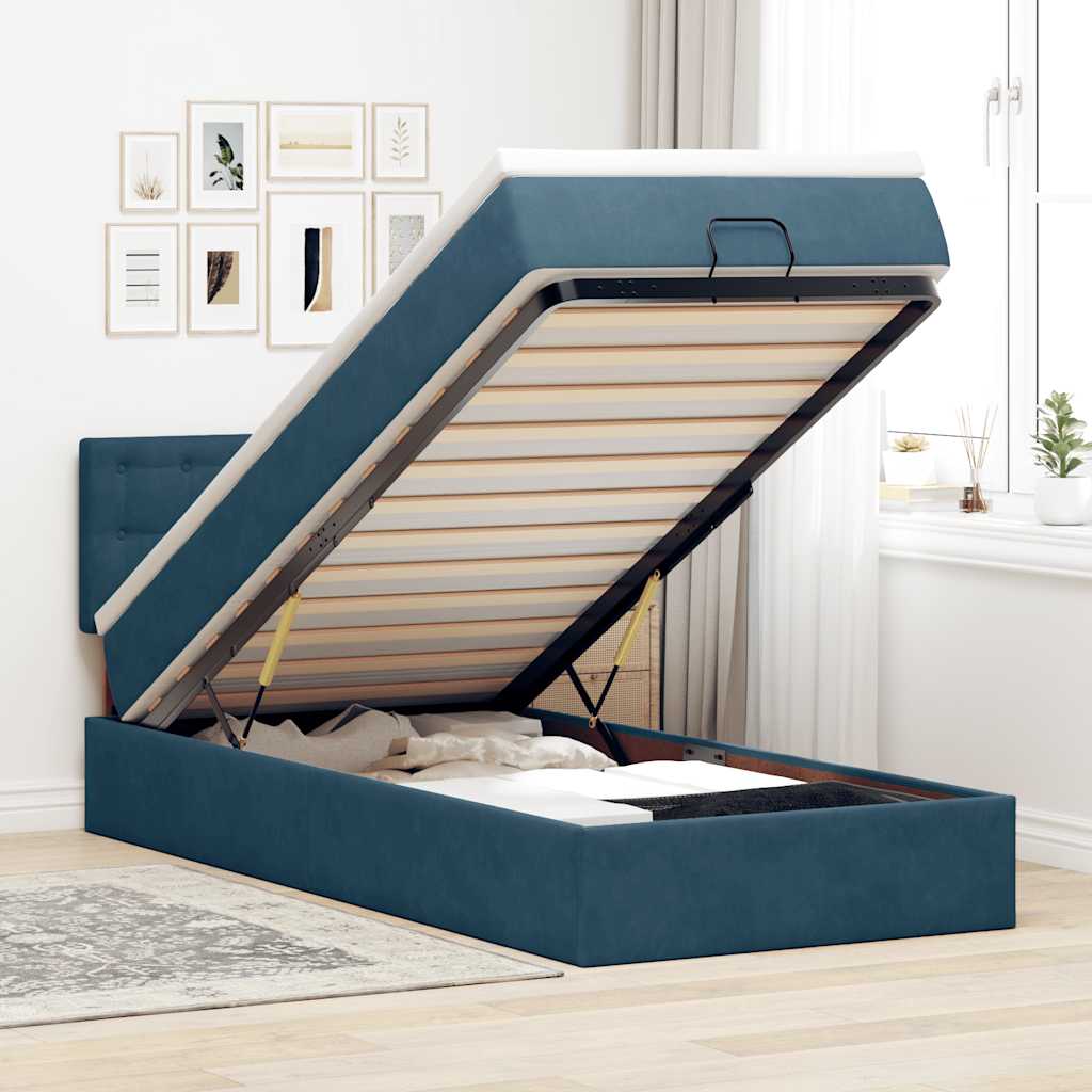 Ottoman-Bett mit Matratze Dunkelblau 100x200 cm Samt