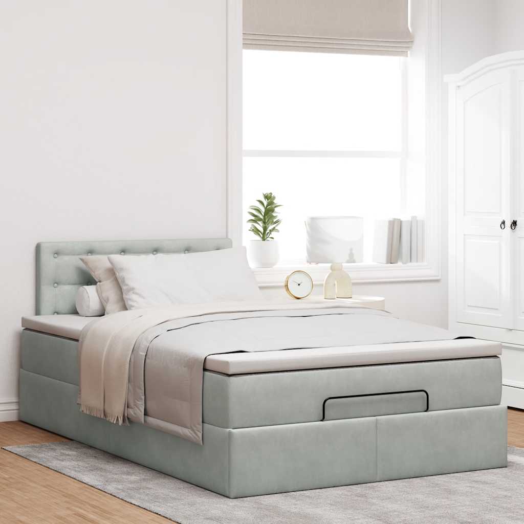 Ottomanische Bett mit Matratze Hellgrau 120x190 cm Samt