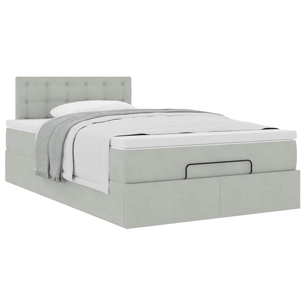 Ottomanische Bett mit Matratze Hellgrau 120x190 cm Samt