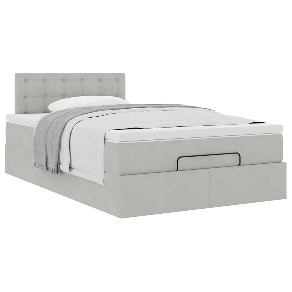 Lit ottoman avec matelas gris clair 120x200 cm velours
