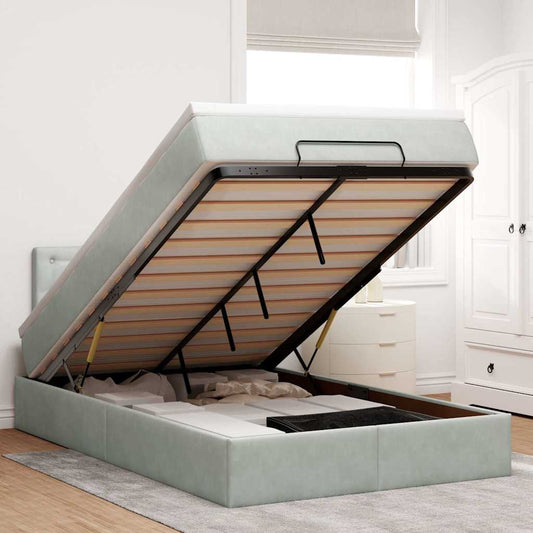 Lit ottoman avec matelas gris clair 120x200 cm velours