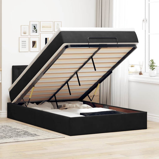 Ottoman-Bett mit Matratze Schwarz 120x200 cm Samt