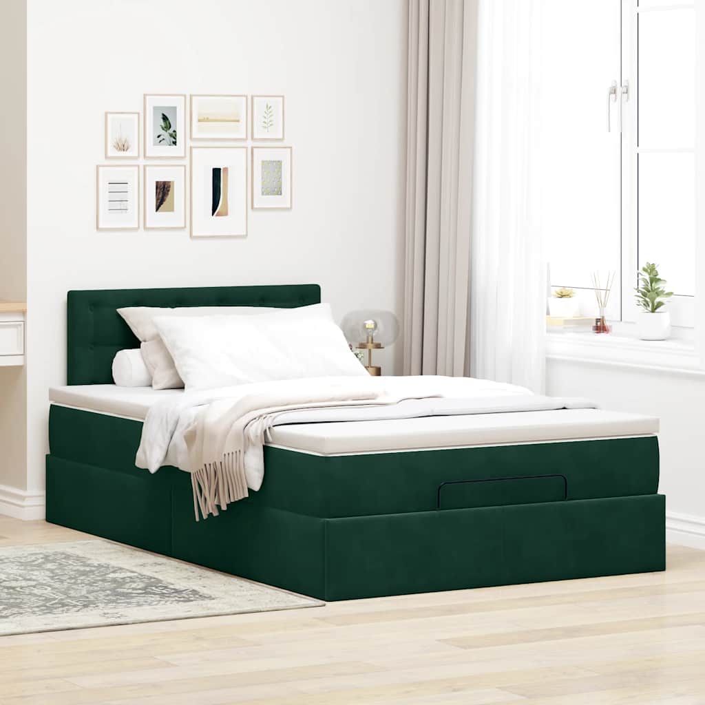 Ottoman-Bett mit Matratze Dunkelgrün 120x200 cm Samt