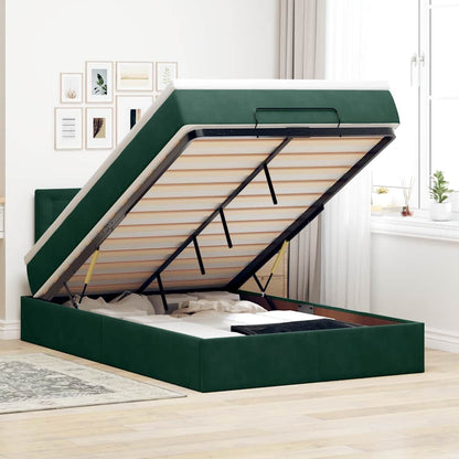Ottoman-Bett mit Matratze Dunkelgrün 120x200 cm Samt