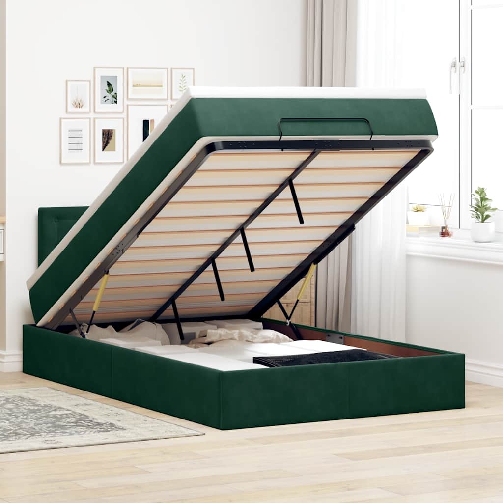 Ottoman-Bett mit Matratze Dunkelgrün 120x200 cm Samt