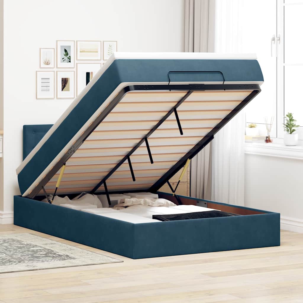 Ottoman-Bett mit Matratze Dunkelblau 120x200 cm Samt