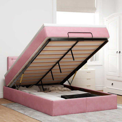Ottoman-Bett mit Matratze Rosa 120x200 cm Samt
