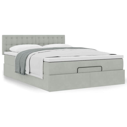 Ottoman-Bett mit Matratze Hellgrau 140x190 cm Samt