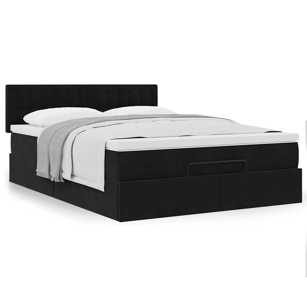 Ottoman-Bett mit Matratze Schwarz 140x190 cm Samt