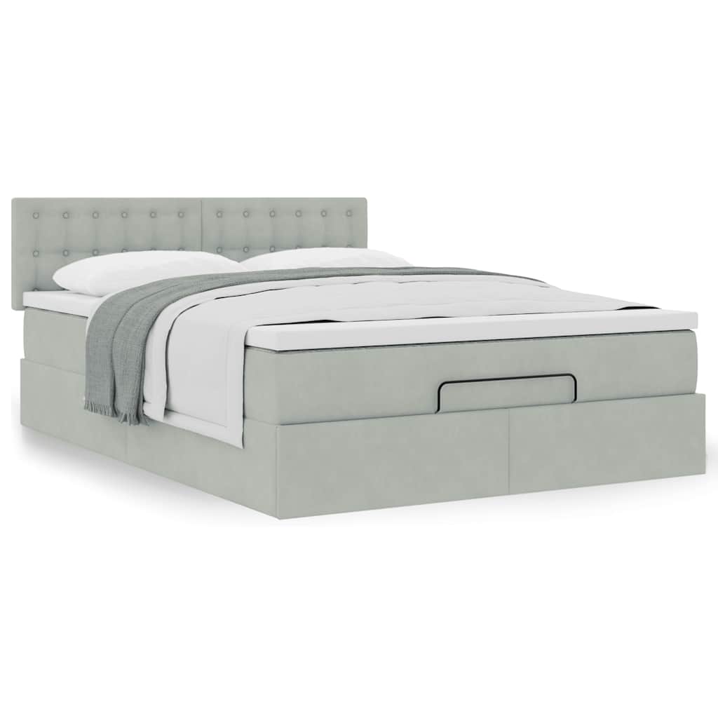 Lit ottoman avec matelas gris clair 140x200 cm velours
