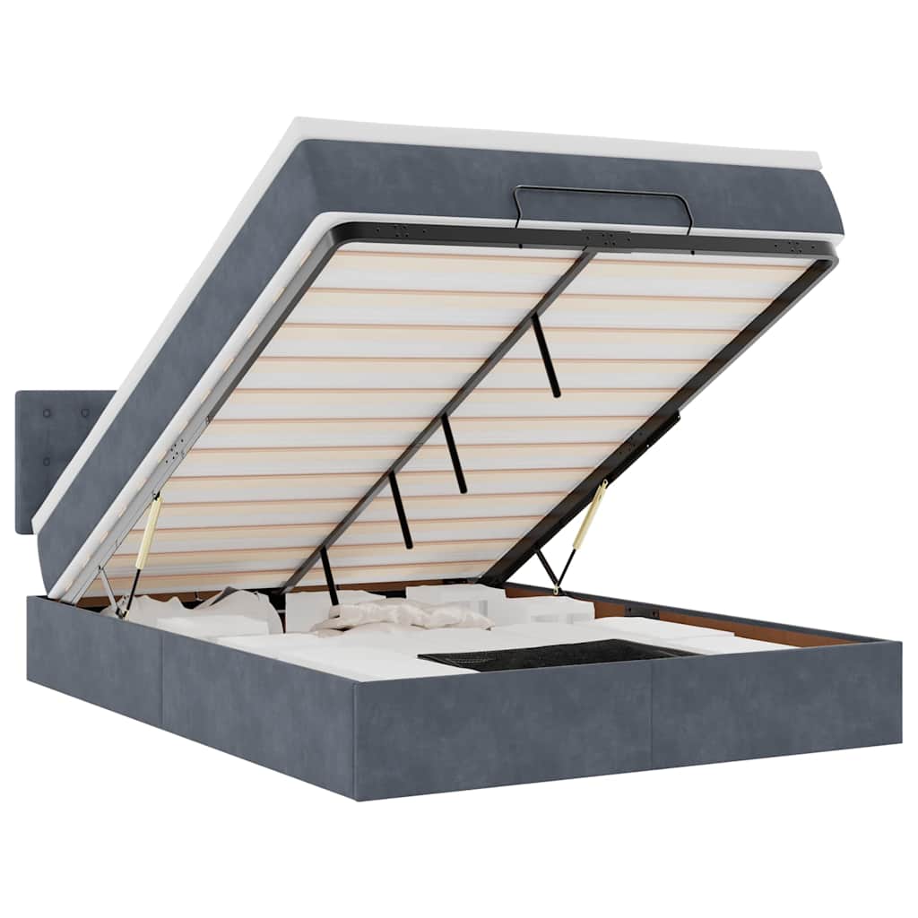 Lit ottoman avec matelas en velours gris foncé 140x200 cm