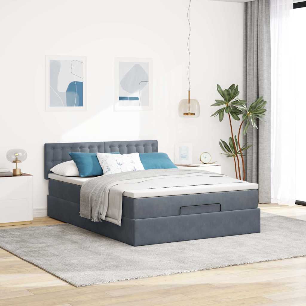 Lit ottoman avec matelas en velours gris foncé 140x200 cm