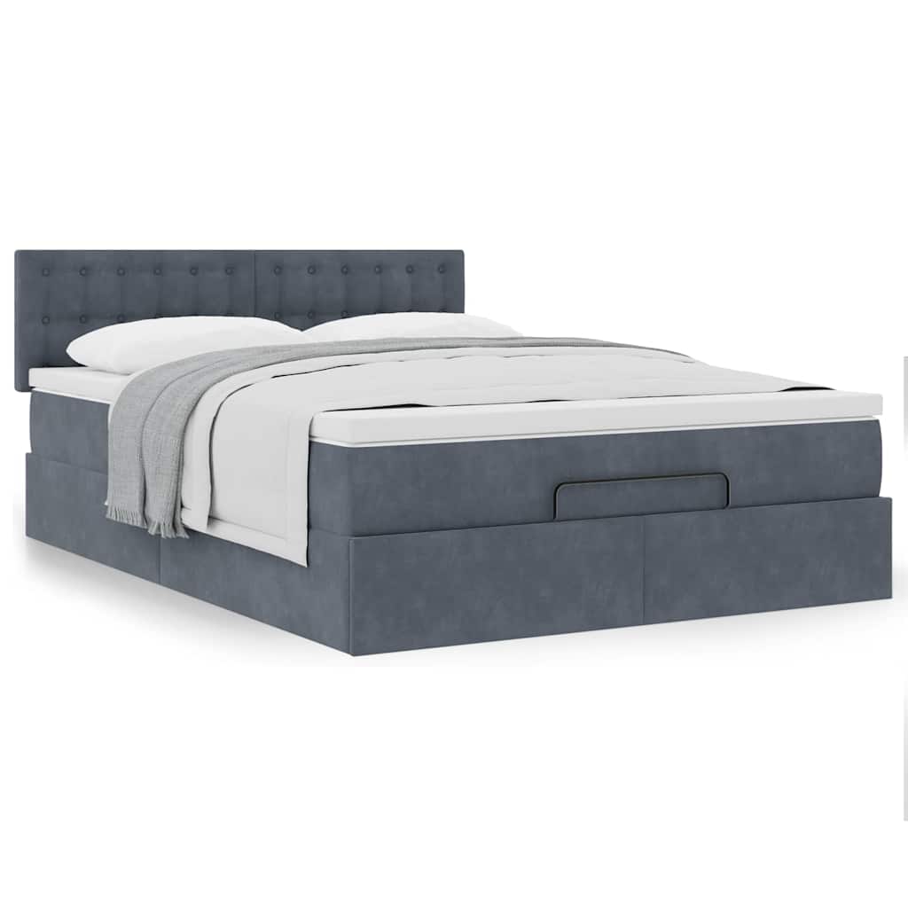Lit ottoman avec matelas en velours gris foncé 140x200 cm