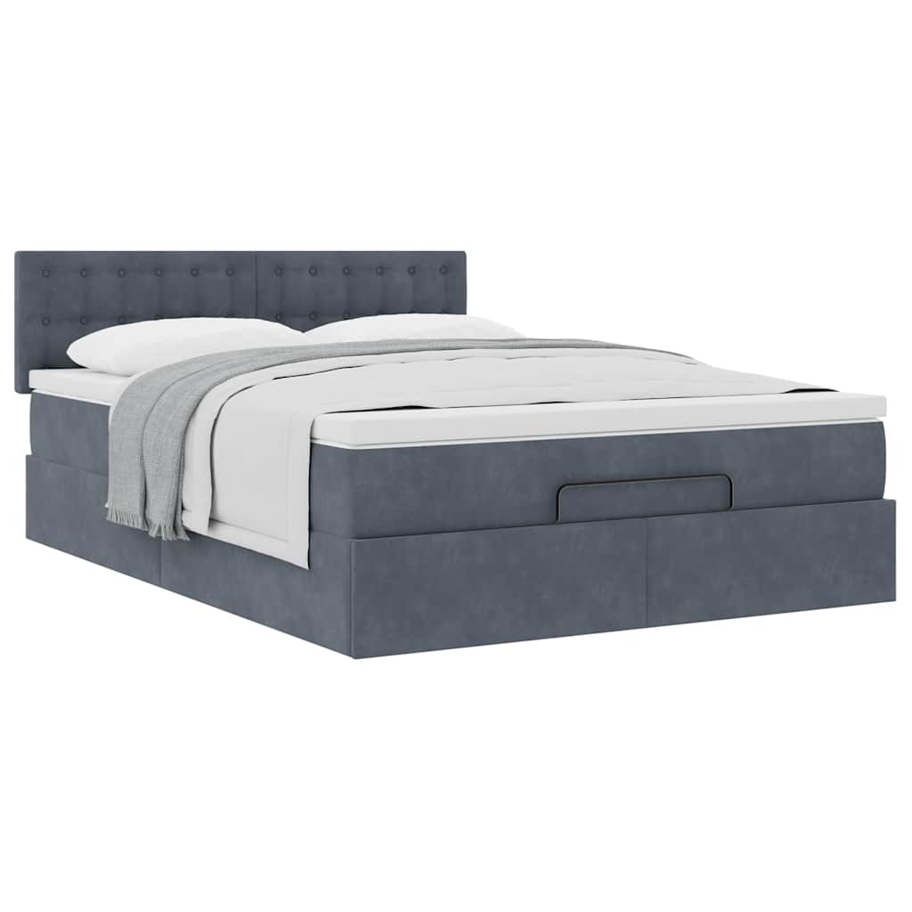 Lit ottoman avec matelas en velours gris foncé 140x200 cm