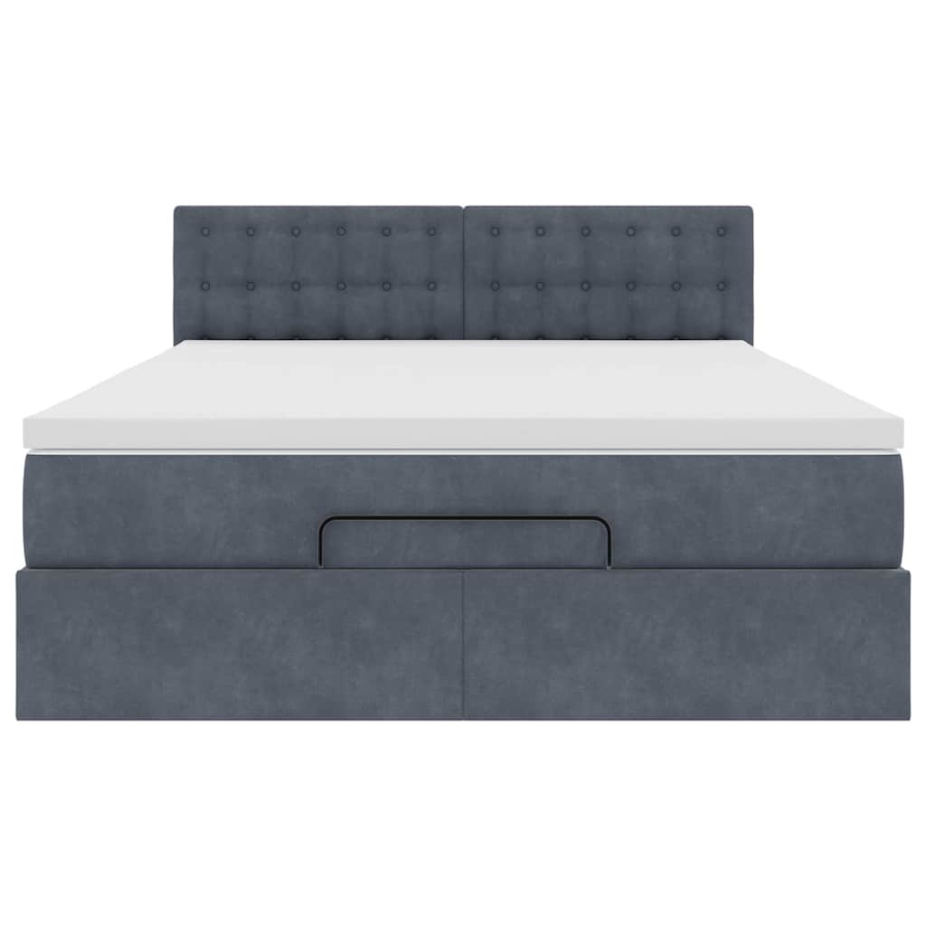 Lit ottoman avec matelas en velours gris foncé 140x200 cm