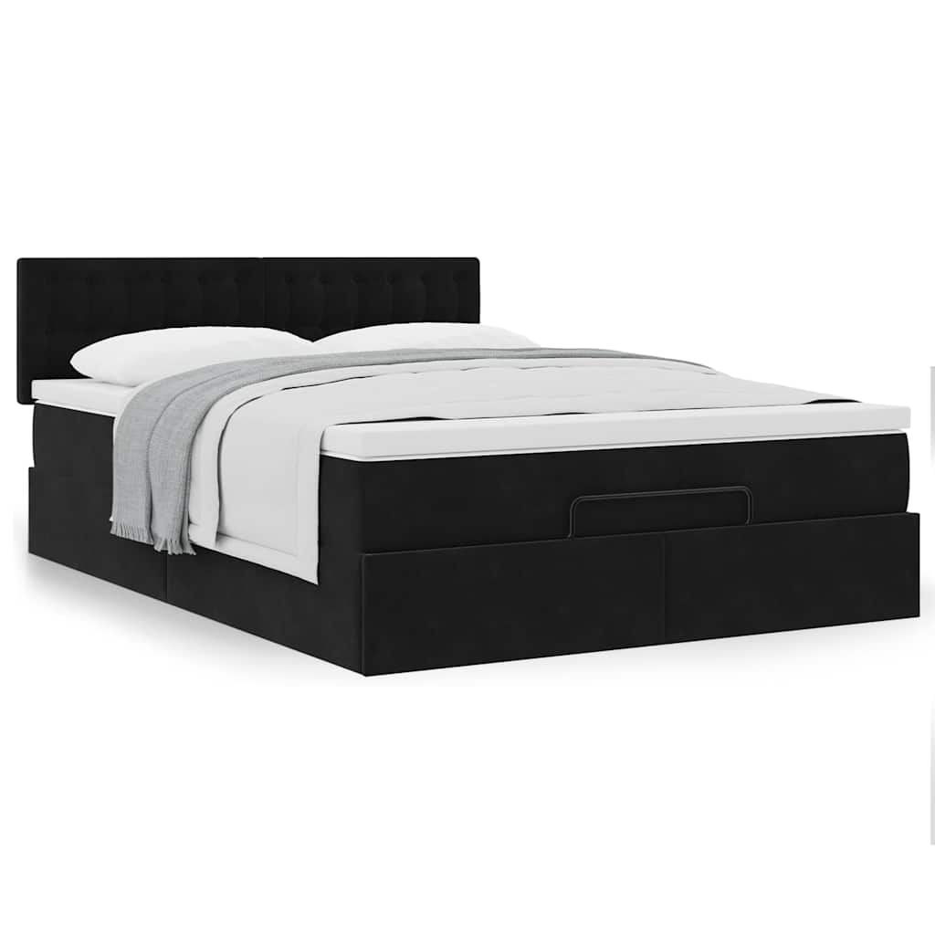 Ottoman-Bett mit Matratze Schwarz 140x200 cm Samt
