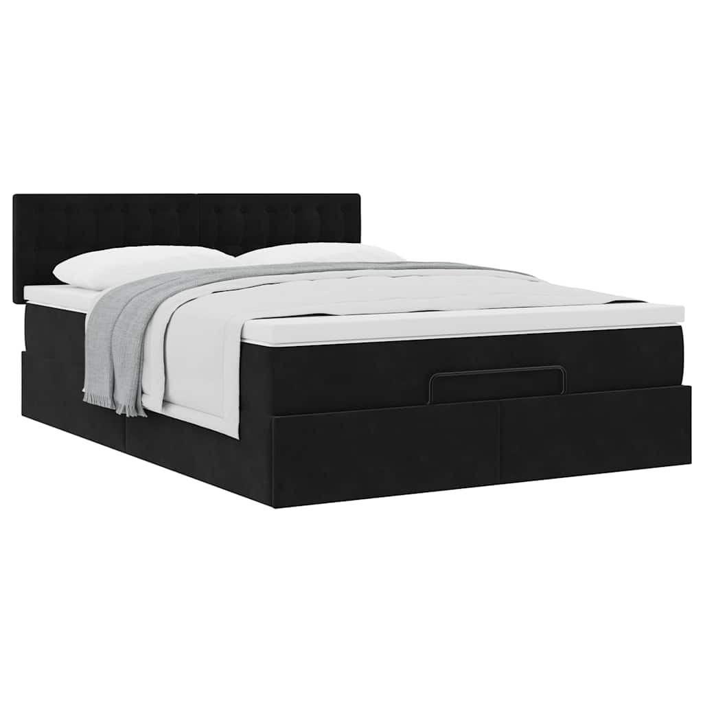 Ottoman-Bett mit Matratze Schwarz 140x200 cm Samt
