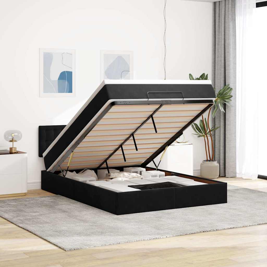Ottoman-Bett mit Matratze Schwarz 140x200 cm Samt