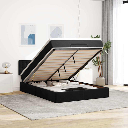 Ottoman-Bett mit Matratze Schwarz 140x200 cm Samt