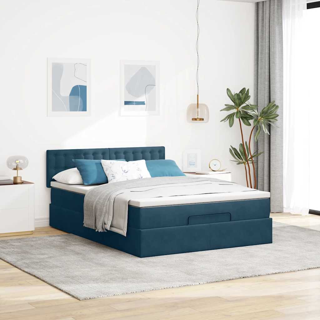Ottoman-Bett mit Matratze Dunkelblau 140x200 cm Samt
