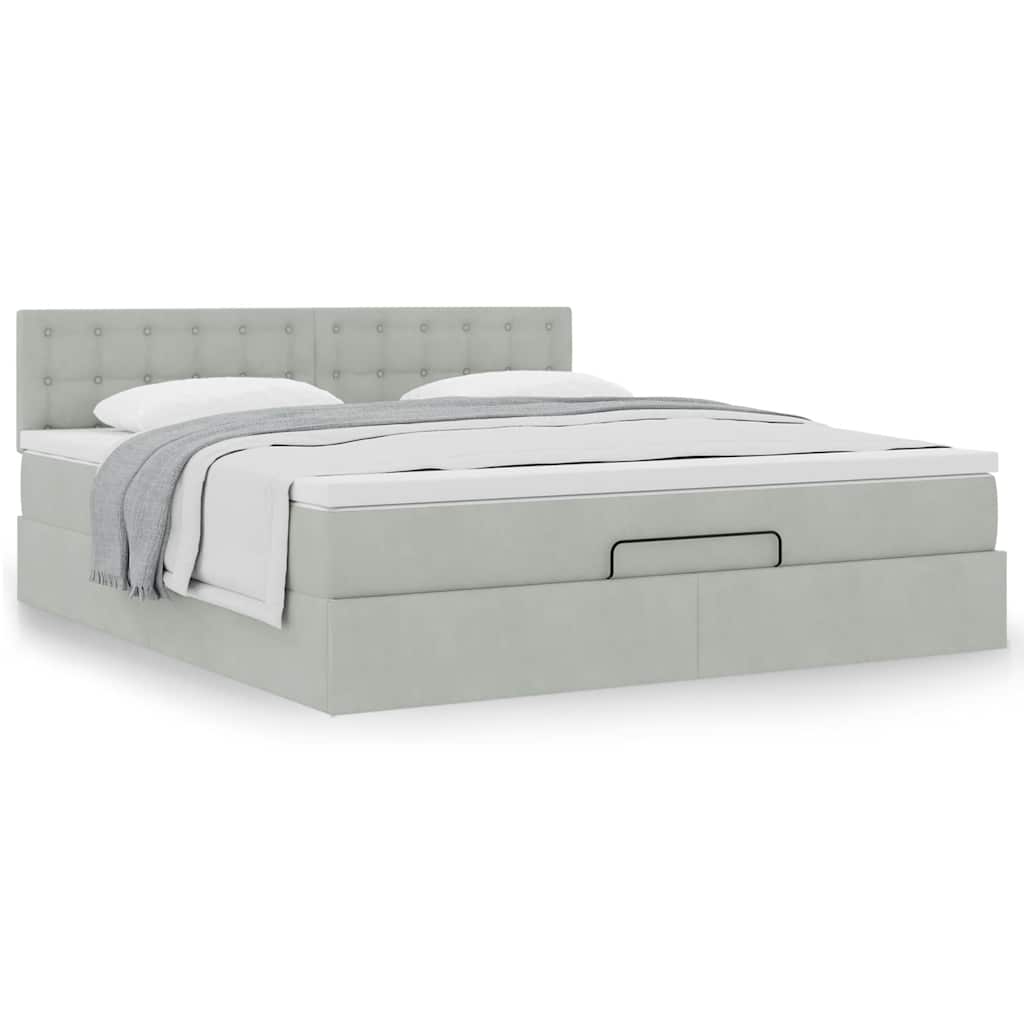 Ottoman-Bett mit Matratze Hellgrau 160x200 cm Samt
