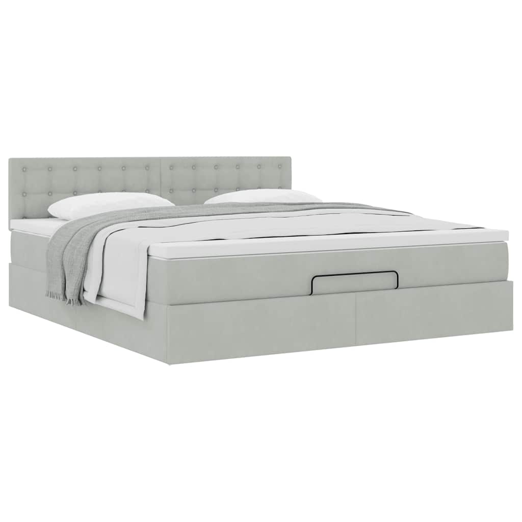 Ottoman-Bett mit Matratze Hellgrau 160x200 cm Samt