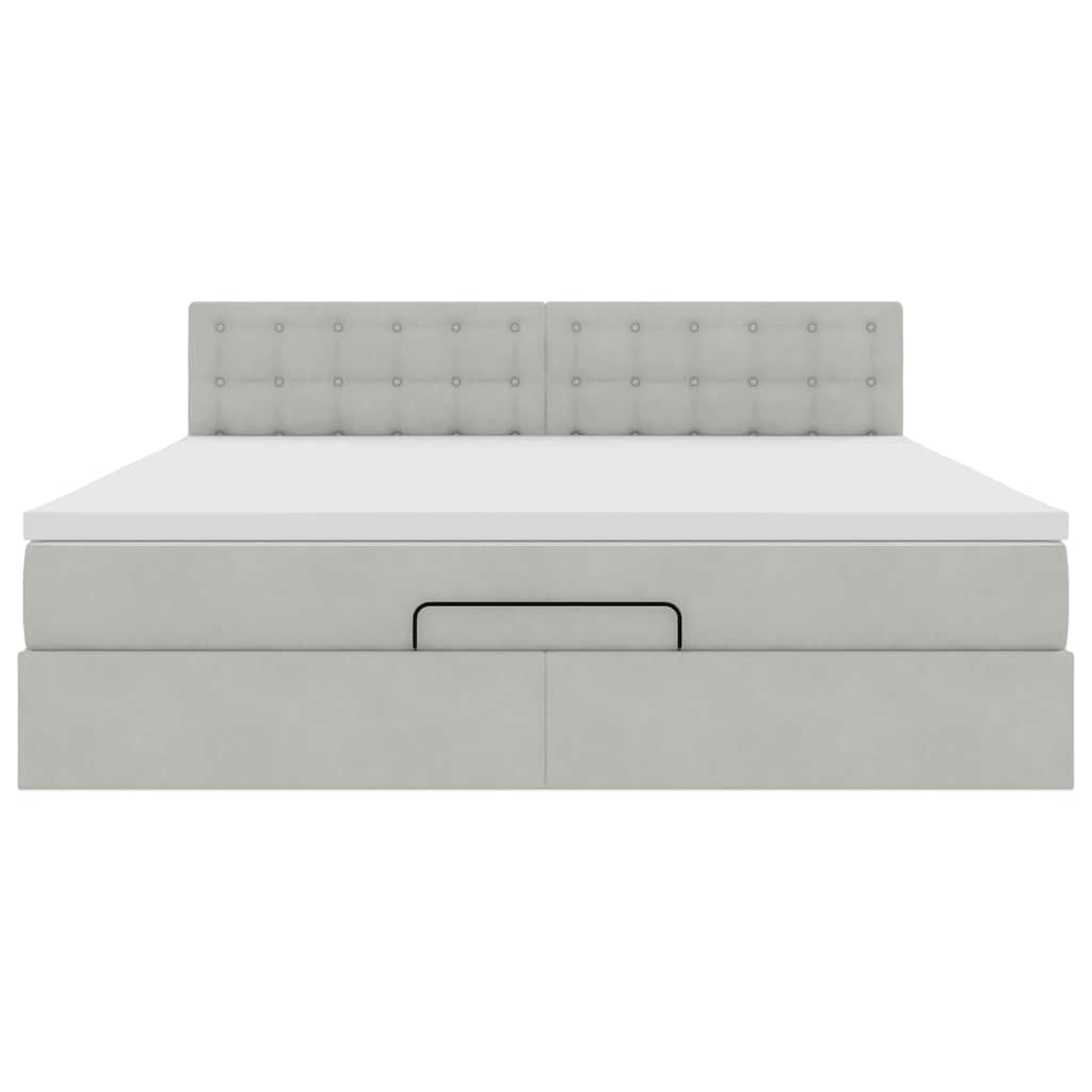 Ottoman-Bett mit Matratze Hellgrau 160x200 cm Samt