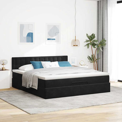 Ottoman-Bett mit Matratze Schwarz 160x200 cm Samt