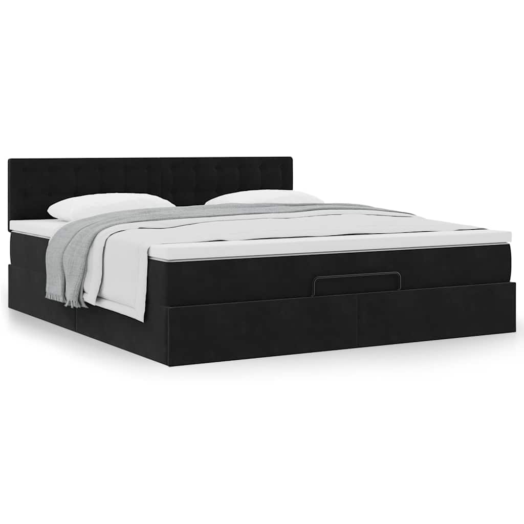 Ottoman-Bett mit Matratze Schwarz 160x200 cm Samt
