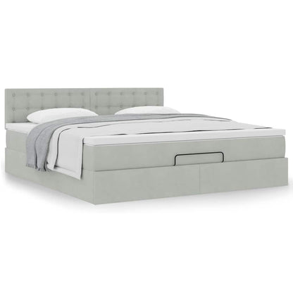 Ottoman-Bett mit Matratze Hellgrau 180x200 cm Samt