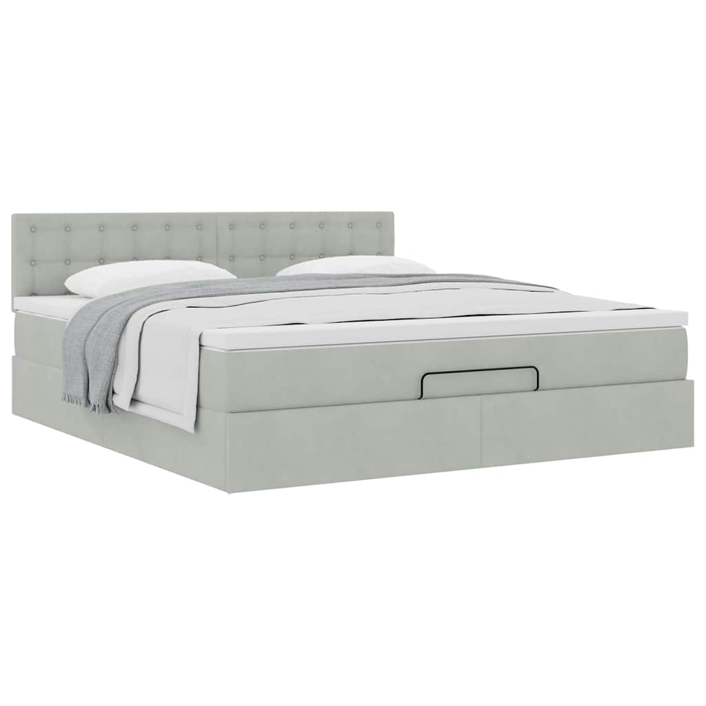 Ottoman-Bett mit Matratze Hellgrau 180x200 cm Samt