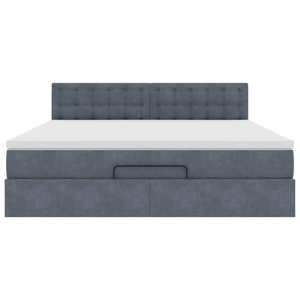 Lit ottoman avec matelas en velours gris foncé 180x200 cm