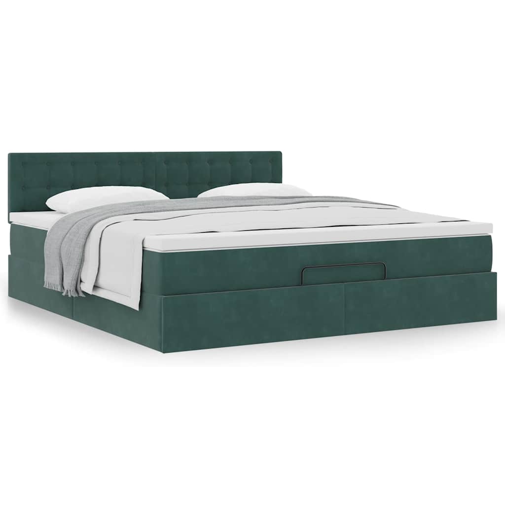 Lit ottoman avec matelas en velours vert foncé 180x200 cm