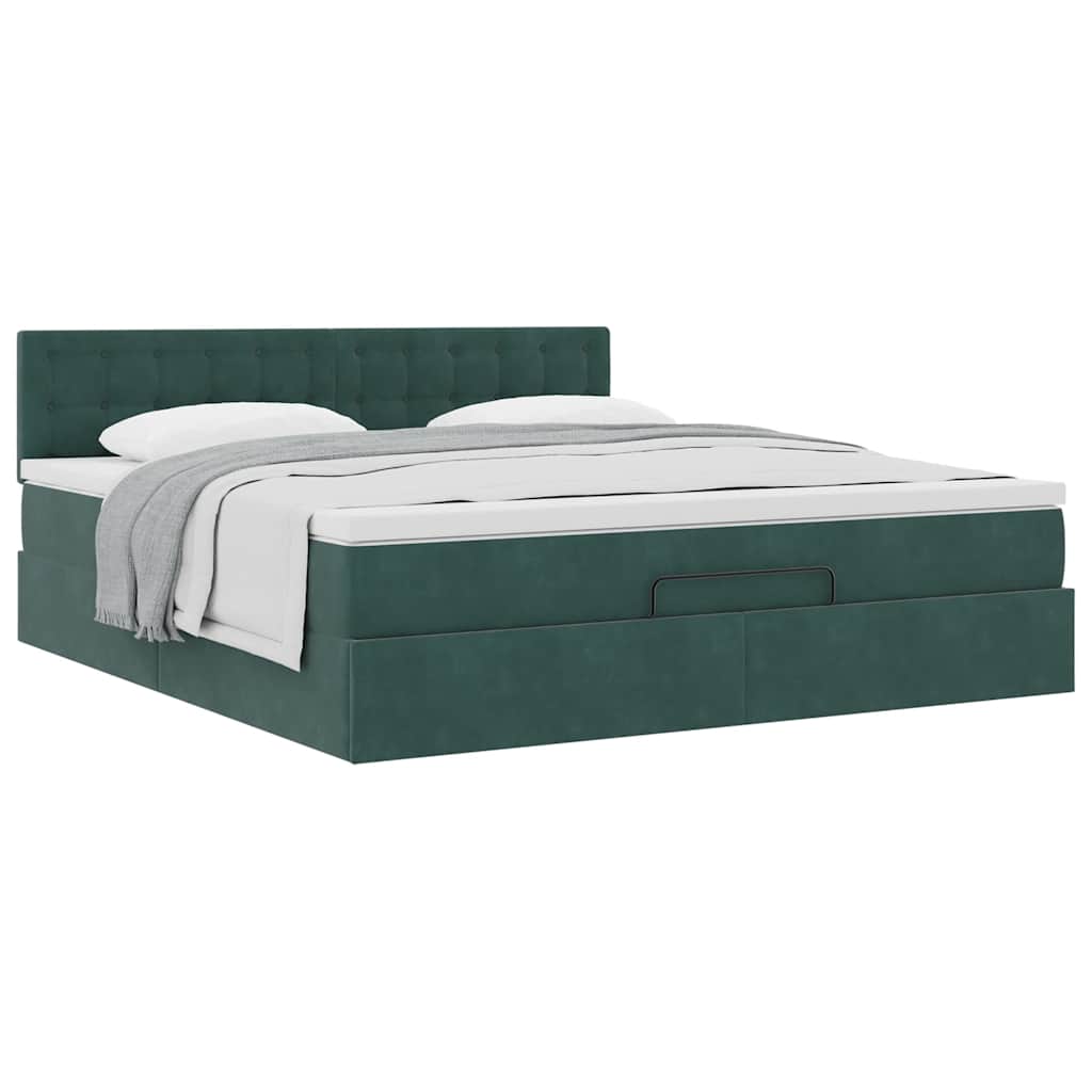 Lit ottoman avec matelas en velours vert foncé 180x200 cm