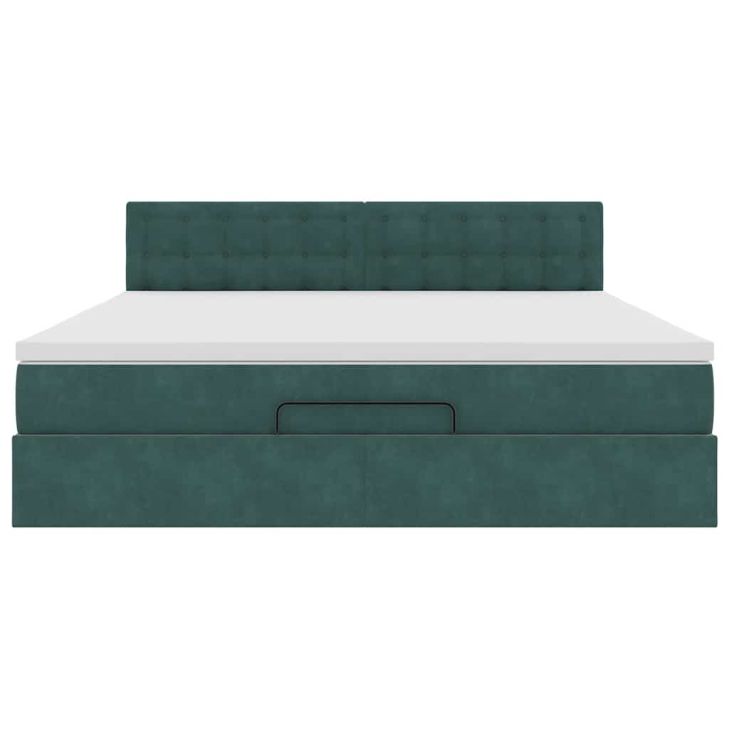 Lit ottoman avec matelas en velours vert foncé 180x200 cm