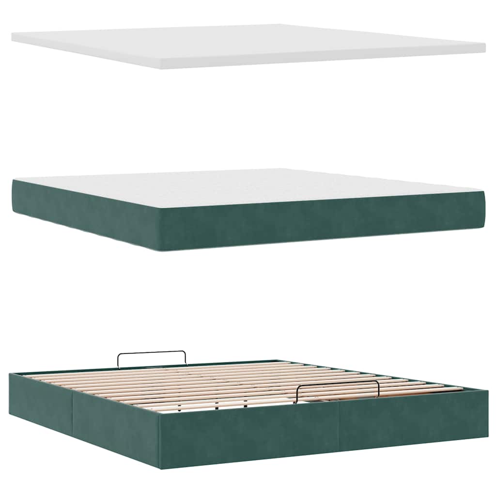Lit ottoman avec matelas en velours vert foncé 180x200 cm