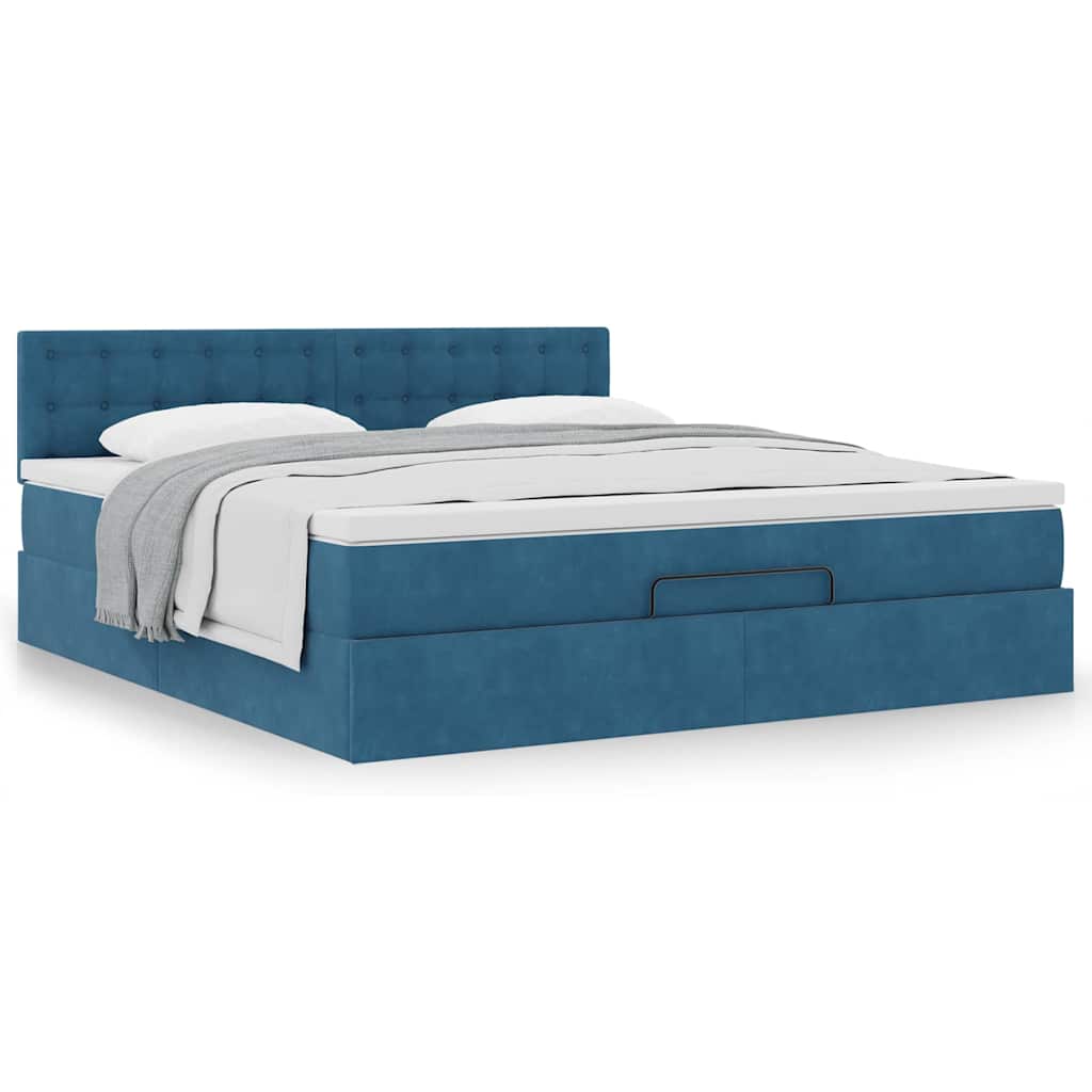 Ottoman bed with mattress dark blue 180x200 cm velvet