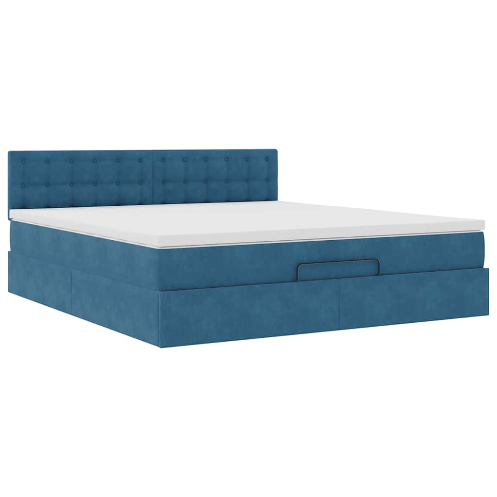 Ottoman bed with mattress dark blue 180x200 cm velvet