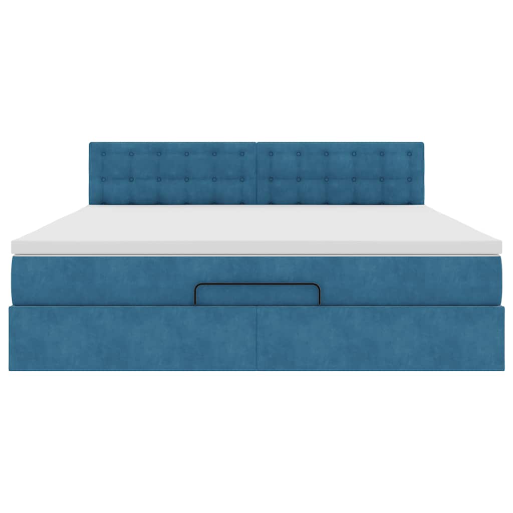 Ottoman bed with mattress dark blue 180x200 cm velvet